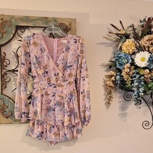 Altar'd State Pink Floral Long Sleeve Romper. NWOT Size Small